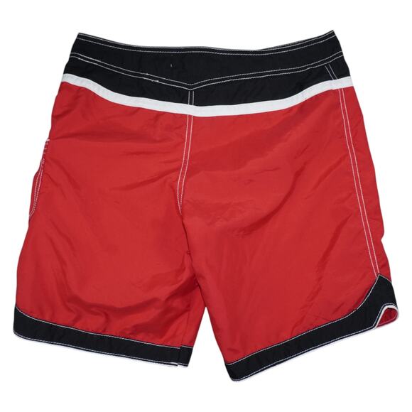 Rusty Board Shorts Red Black Colorblock Size 7 Made in USA Surf Swim Trunks - Picture 2 of 5